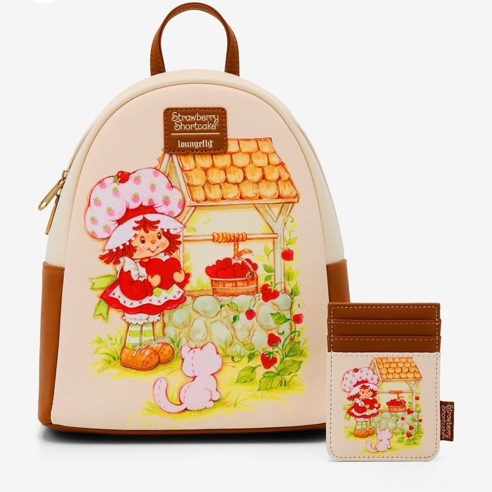 Loungefly Set: Strawberry Shortcake Backpack and Matching Cardholder. NWT.